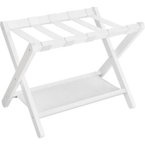 SONGMICS Luggage Rack, Folding Suitcase Stand with Storage Shelf, for Guest Room, Hotel, Bedroom, Heavy-Duty, Holds up to 131 lb, Classic White URLR007W01