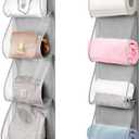 2 Pack Over the Door Hanging Vinyl Organizer Embroidery Stabilizer Holder Purse Storage for Closet Bath Towel Hanger Scarf Container 5 Large Pockets (One Side)