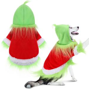 Abbylike Dog Christmas Outfit Holiday Pet Character Green Hoodie Shirt with Hat for Dogs and Cats Christmas Pet Clothes Cute Dog Christmas Outfit Cosplay Party as Shown(Classic,XL) (XL(Neck:17.32 Chest:22.04 Back :16.53))