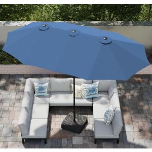 PHI VILLA 15ft Large Patio Umbrellas with Base, Outdoor Double-Sided Rectangle Market Umbrella for Pool Lawn Garden, Haze Blue