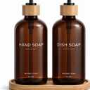 Hand and Dish Soap Dispenser Set,16oz Glass Bottles with Bamboo Pumps & Tray,Countertop Soap Dispensers for Kitchen,Luxury, Minimalist & Farmhouse Decor