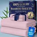 DECOLURE 100% Viscose Derived from Bamboo Sheets Queen Size 4pcs - Ultra Soft & Luxuriously Cooling, 17" Deep Pocket, Double Stitching, Perfect for Hot Sleepers - Queen Bed Sheets (Light Pink)