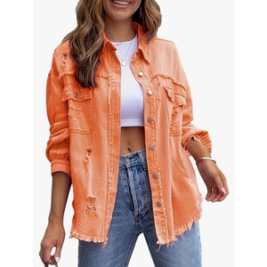 Womens Ripped Distressed Denim Jacket Tops Oversized Casual Long Sleeve Basic Jean Jacket Coats
Size M