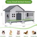Rockever Plastic Rabbit Cage Outdoor Indoor, Waterproof Rabbit Hutch-Leak-Proof Pull-Out Tray&Chew-Proof, Bunny Cage Guinea Pig Cages with Run, Easy-Clean & Ideal for Small Animal(Grey)