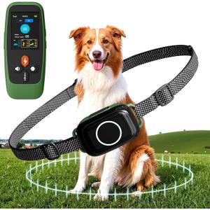 4-in-1 Wireless Dog Fence System Electric Dog Fence with Training Collar & Anti-Bark Collar | Real-Time Pet Status Display | Portable Waterproof Outdoor Pet Containment System