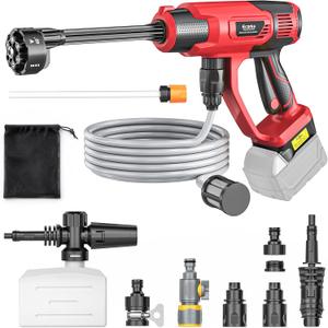 Ecarke Portable Car Cleaning Tool Compatible with Milwaukee 18V Battery, 6-in-1 Nozzle & Foam Cannon, 3-Speed Adjustment, 5m Hose, Brushless Motor for Car Floor, Patio, Fence