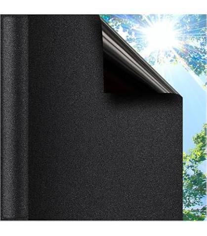 Azunel Blackout Window Privacy Film - 100% Total Light Blocking Static Cling, Non-Adhesive Privacy Cover for Bedroom & Bathroom, Easy Install, 45.2 x 78.7 Inches, Black