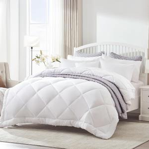 SLEEP ZONE King Size Comforter Duvet Insert, Down Alternative Reversible Comforter, Lightweight, Soft and Breathable Bedding All Season, Diamond Quilting White