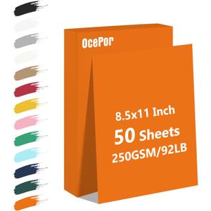 OcePor 50 Sheets Orange Cardstock Paper, Colored Printer Paper 8.5 x 11, Thick Construction for Cards Making, ScrapbookOffice Printing, Invitations, CertificatesDIY Crafting 92 lb/250gsm
