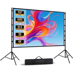 Outdoor Projector Screen with Stand - 150 Inch Portable Projector Screen Outdoor Indoor Projection Screen 16:9 4K HD Movie Screens with Carry Bag Can Enjoy Home Theater Projection Screens