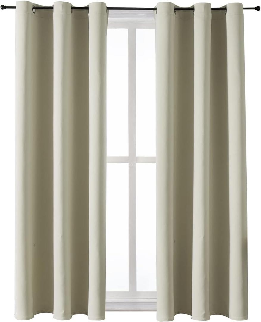 ChrisDowa Grommet Room Darkening Curtains for Bedroom and Living Room - 2 Panels Set Thermal Insulated Blackout Curtains (Beige, 38W x 54L)