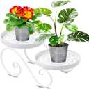 2 Tier White Plant Stand, Metal Flower Stand Indoor Outdoor, Anti-Rust Iron Plant Shelf, Round Flower Pot Stands for Multiple Plants, Display Rack Potted Plant Holders for Garden Home Decor