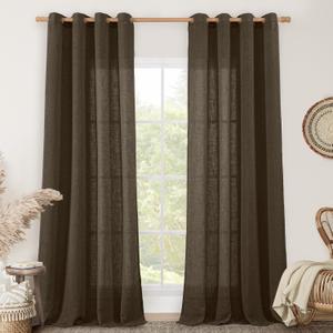 LAMIT Dark Brown Linen Curtains for Living Room 84 inch Length, Light Filtering Semi Sheer Panels Bronze Grommet Rustic Farmhouse Drapes for Bedroom/Sliding Glass Door, 2 Panels, 52 x 84 Inch