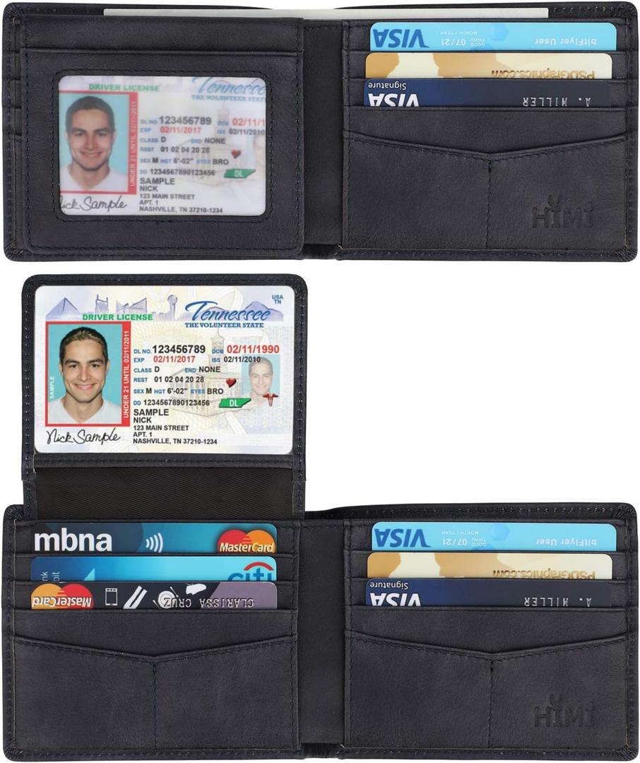 Wallet for Men-Genuine Leather RFID Blocking Bifold Stylish Wallet With 2 ID Window (Denim Blue)