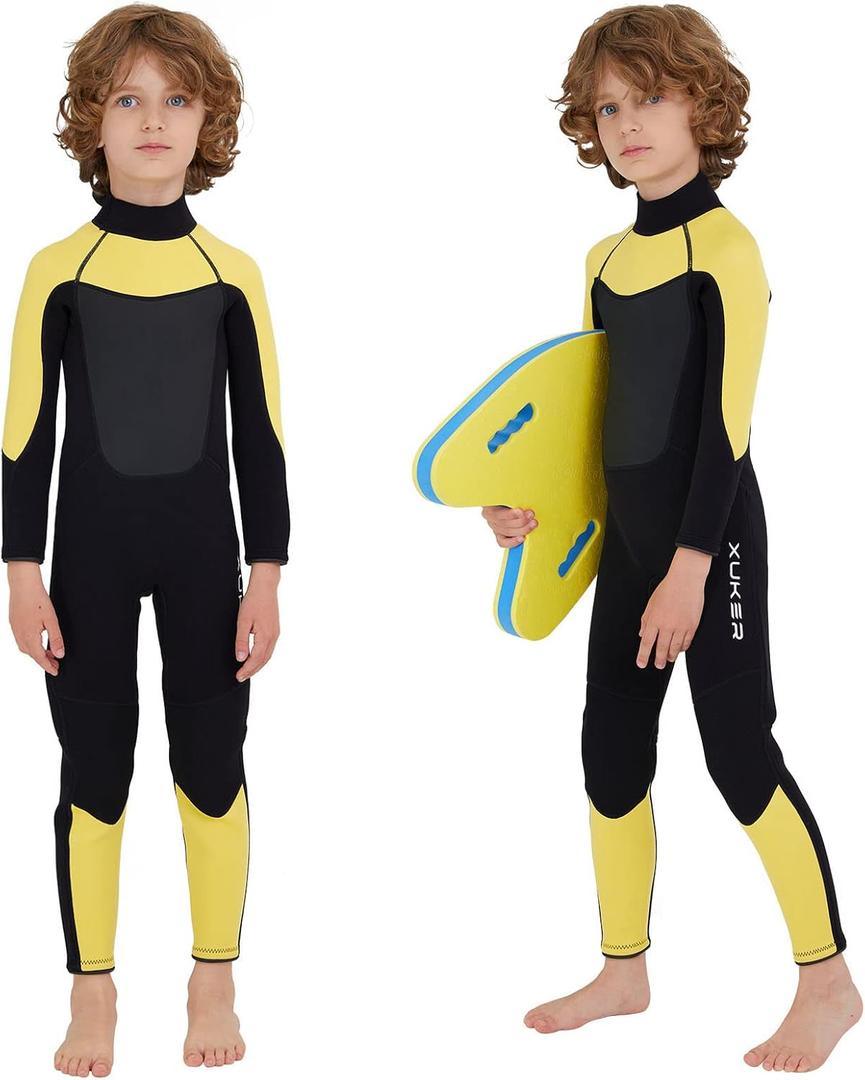 XUKER Kids Wetsuit for Boys Girls Toddlers, 3mm Wetsuit Back Zip Neoprene Thermal Full Body Wetsuits for Youth Teens Scuba Dive Swimming Boating Snorkeling
