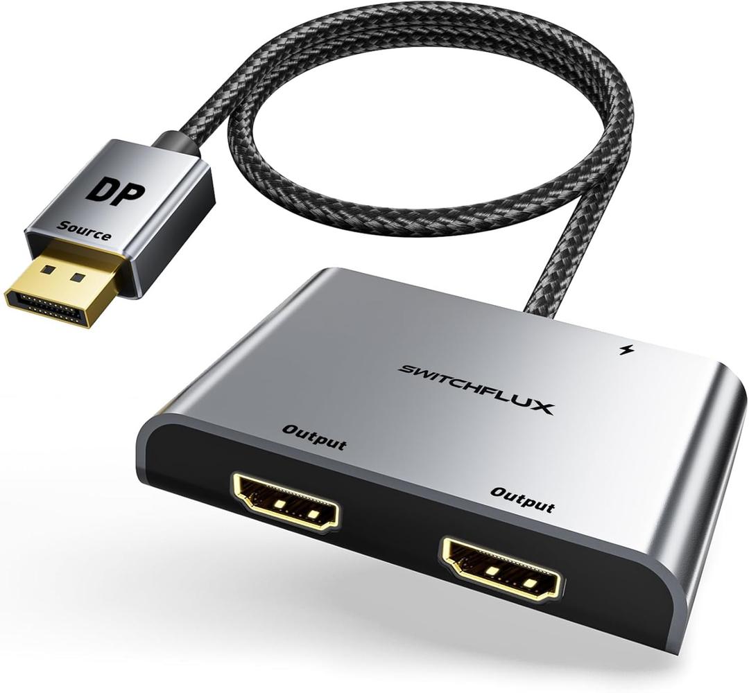 DisplayPort to Dual HDMI Adapter [4K@60Hz] DP to HDMI Splitter 1 in 2 Out Extended Display, DP Male Source Converter for Dual Monitors Compatible with PC,Graphic Card and More