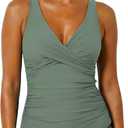 Firpearl Women Underwire Tankini Top Only Twist V Neck Swimsuits for Big Busted Ruched Tummy Control Bathing Suits Top