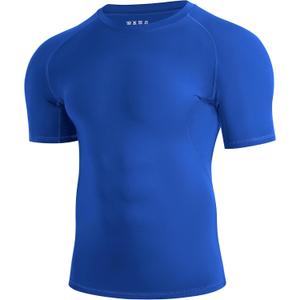 Men's Compression Shirt Short Sleeve Athletic Football Undershirts Quick Dry Base Layer T-Shirt Workout Gym Running, Blue, Small