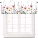 Spring Wildflowers Curtain Valance for Windows Bees Floral Pink Window Treatments 1 Panel Short Curtains for Kitchen Windows Bathroom Bedroom,42 x 12 Inch