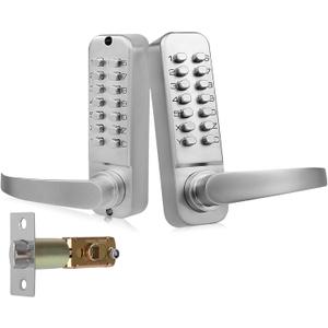 Upgrade Double Sided Keypad Door Lock with Adjustable Deadlatch 2-3/8'' and 2-3/4'', Double Sided Keyless Door Lock with Handle, Double Sided Gate Lock for Outdoor (Silvery)