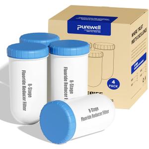 Purewell 8-Stage Fluoride Purification Elements, 7-Inch Pitcher Cartridge Compatible with Zero Pitcher, NSF/ANSI 42 & 372 Certified,41000-Gallon Long-Lasting, Reduces 99% Fluoride & Chlorine (4-Pack)