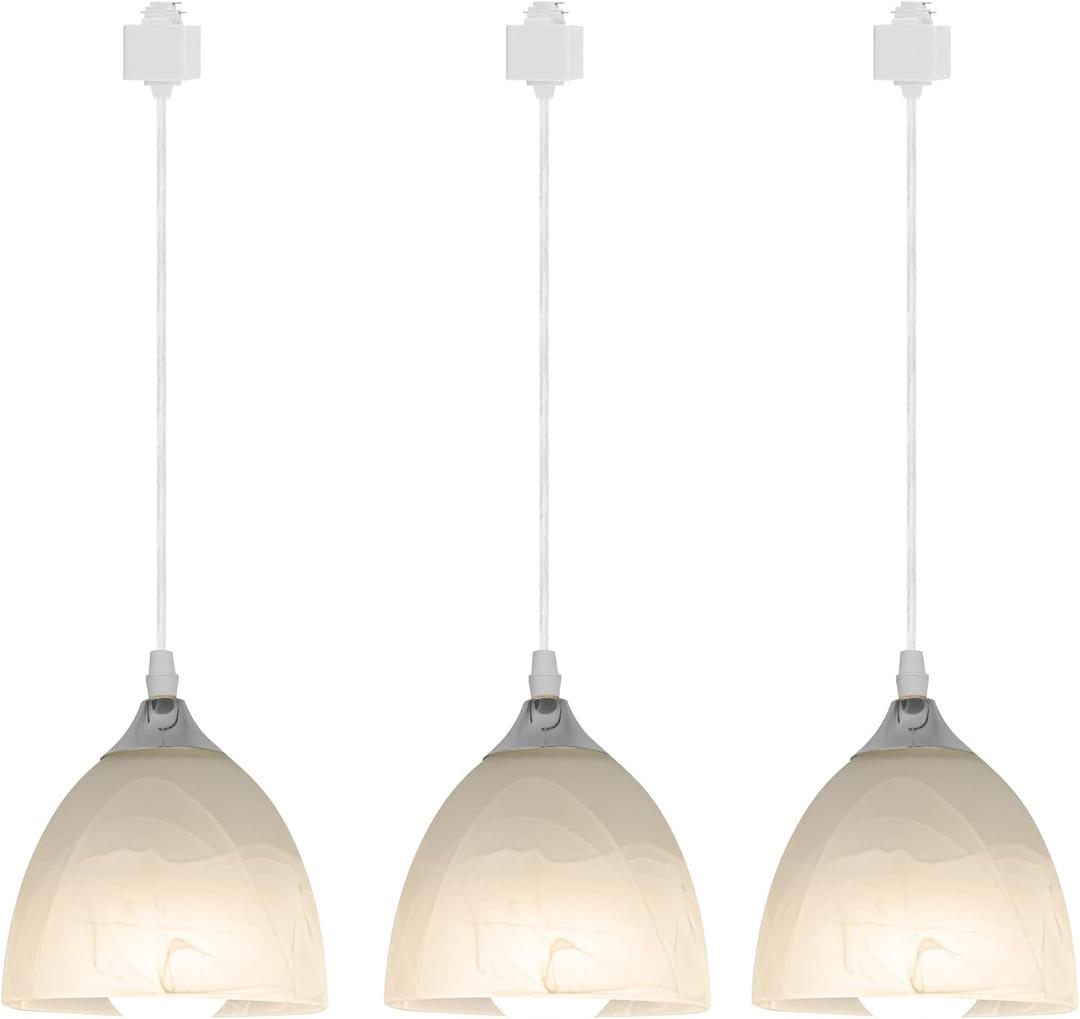 Kiven 3-Lights H-Type Track Light, Dimmable Track Mount Pendant Lighting Fixtures w/Frosted White Finish Glass Shade
