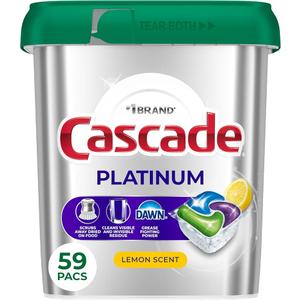 Cascade Platinum Dishwasher Pods, Dishwasher Detergent, Dish Detergent Soap, Lemon, 40 Count