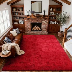 6x9 Ft Red Shag Rugs for Living Room Decor, Ultra Soft Fluffy Furry Area Rugs for Bedroom Indoor Floor, Aesthetic Carpet for Kids Nursery Dorm Home