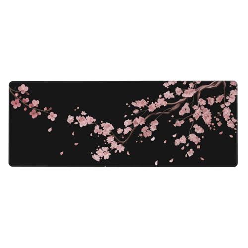 Japanese Cherry Blossom Xl Large Gaming Mouse Pad, Long Extended Full Sakura Mouse Mat for Top Keyboard Table, Cute Big Stitched Waterproof Mousepad Gifts for Women Office, 31.5*11.8 In