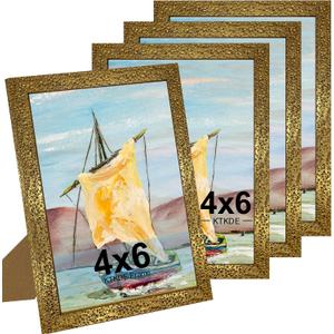 KTKDE 4x6 Picture Frame Set of 4, Ornate Vintage Gold Photo Frames with Real Glass 4 x 6 Antique Photo Frame for Wall Decor or Tabletop Display Retro Home Decor best gift