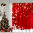 YOSTEV Christmas Shower Curtain, Red Christmas Snowflakes Shower Curtains for Bathroom Decor, Red Winter Holiday Shower Curtain, Xmas Funny Glitter Sparkle Fabric Cloth Bath Curtain, 72x72 Inch