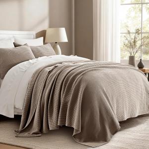 EverGrace 100% Cotton Waffle Bed Blanket King Size, Soft Premium Cotton Coverlet Set with 2 Matching Shams, Lightweight All Season Bedding Set, Oversized Bedspread 108x96, Truffle Taupe Brown, King/Cal King