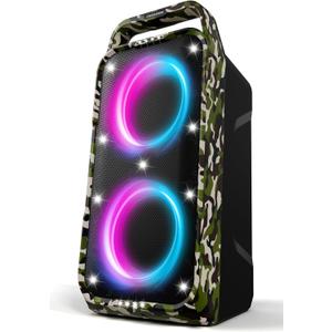 Foxdawn Portable Bluetooth Speaker: 240W Peak Powerful Loud Sound Deep Bass Wireless Boombox Large Subwoofer 15 Hours Battery Life Fast Charging with Led Light Show for Party Outdoor Camping Backyard, Camouflage