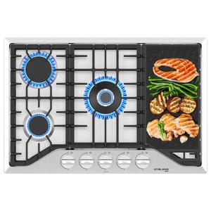 GASLAND 30 in. NG/LPG Convertible Gas Cooktop in Stainless Steel with 5-Burners and Reversible Cast Iron Grill/Griddle PRO GH3305SF