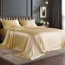 BEDELITE California King Sheets Set, Luxury Soft Champagne Satin Sheets for Hair and Skin, Similar to Silk Bed Sheets Set 4 Pieces with 1 Deep Pocket Fitted Sheet, 1 Flat Sheet, and 2 Pillowcases