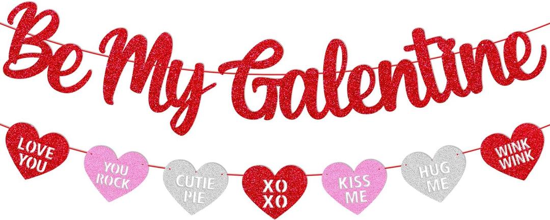 Be My Galentine Banner Happy Galentines Day Decoration Celebrate Girl Female Friendship Valentine Party Decor Glitter Red and Pink Valentines Day Decoration