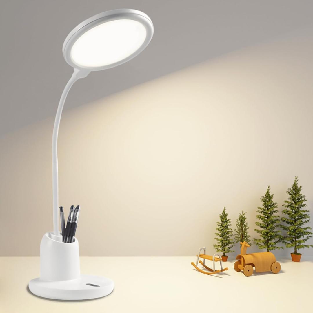 LED Desk Lamp Office Eye-caring 88LED Bright Table Reading Lamp, 2800-5500K Touch Stepless Dimming Desk Light, USB Charging Port Pen Holder for Phone, Flexible Gooseneck, for Dorm Essentials White