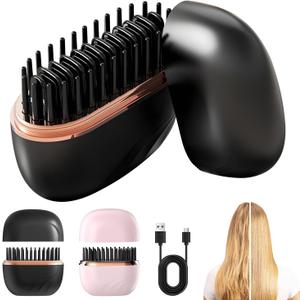 Mini Hair Straightener, Cordless&Rechargeable Portable Hair Straightener Brush with 3 Temperature Setting, Fast Heating Hot Comb&Anti-Scald Shell Plates,Mini Straightener Brush for Home Travel Gift, Black