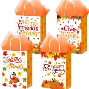 HABDJILTY 18PCS Friendsgiving Paper Gift Bags, Thanksgiving Goodies Bags Candy Treat Bags with Tissue Paper Friends Giving Bag with Handle for Thanksgiving Party Decoration Favor Supplies Gifts