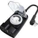 G-Homa 24 Hour Mechanical Outdoor Timer Outlet, Outdoor Timer for Lights, Waterproof, 2 Grounded Outlets, 15A 1/2HP, Heavy Duty, ETL Listed
