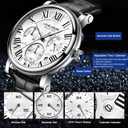 eYotto Men's Stylish Business Watch, Multifunction Quartz Movement Chronograph Roman Numerals Analog Calendar Date Waterproof Leather Band Wristwatch, Formal Casual Dress Gift Watch for Men