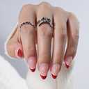 Red French Tip Press On Nails Twinkle Short Almond Glitter Red French Tip Nails with a Glossy Finish, Press On Nails Reusable Stick On Nails in 16 Sizes, 32pcs False Nail Kit for Women & Girls