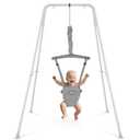 Baby Jumper with Stand, Infant Jumper with Adjustment Strap, Indoor/Outdoor Toddler Swing Set, Baby Jumpers and Bouncers for Boys Girls 6-24 Months, Easy to Assemble & Store (Gray)