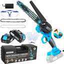 DODOWIN Mini Chainsaw 8 inch, Cordless Mini Chainsaw with 2 2.0Ah Batteries & Charger, Portable Chainsaw for Branches Wood Cutting, Birthday Gifts for Men Dad Him Grandpa (5-8 Inch Blue)