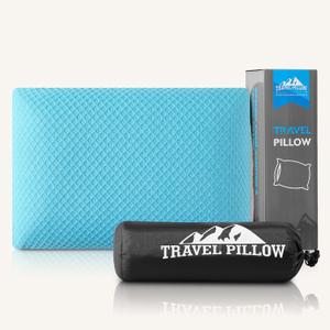Travel Pillow Memory Foam Pillows, Camping Pillow-Compressible Medium Firm, Breathable Cover, Ideal Backpacking Hiking, Bed Pillows, Airplane and Car (Light Blue, M) (M-17.7*11.8in)