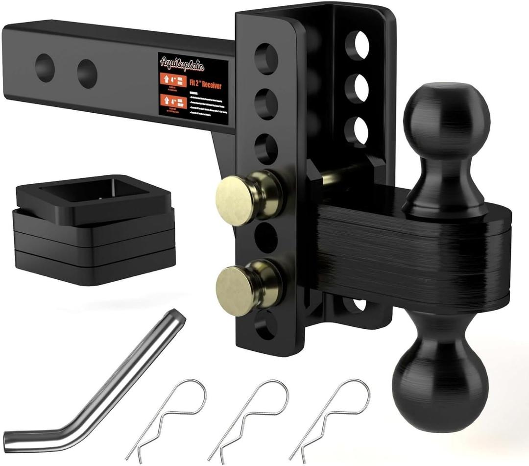2" Adjustable Trailer Hitch - 4" Rise/Drop Height, 2'' & 2-5/16'' Ball Hitches 25000 Lbs Heavy Duty Towing Ball Mount, RVs, Campers, Boat Trailers