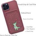 Unov Case Compatible with iPhone 15 Pro Max 5G Soft TPU Slim Protective Case with Dino Rainbow Dinosaur Dragon Card Holder Back Cover Case Wine Red