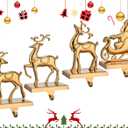 Antique Gold Reindeer & Sleigh Stocking Holder Set for Mantle Set of 4,Deer Stocking Hangers for Firepiece,Christmas Decorations Mantel Hanger for Stocking/Garland (Retro Gold)