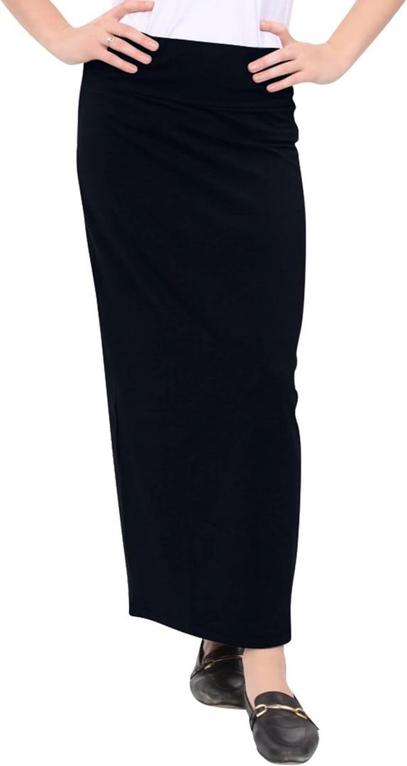 Kosher Casual Long Pencil Skirts for Women – Cotton Stretch Fabric Fitted Maxi Skirt with High-Waisted Fit XL, Black