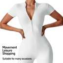 Women Bodysuit Zip Tummy Control Yoga Workout Work Out Gym Set for Athletic Rompers Romper Leotards One Piece Outfit Sexy (White, M)